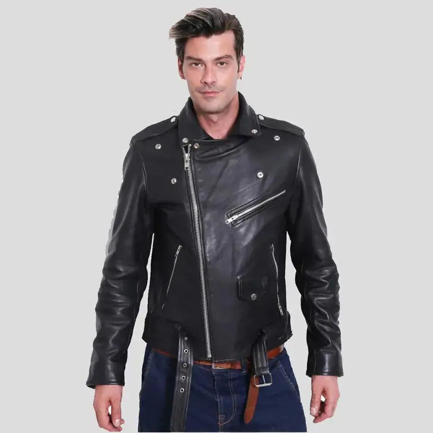 Men’s Premium Buffalo Leather Motorcycle Jacket – Winter Biker Brando-0