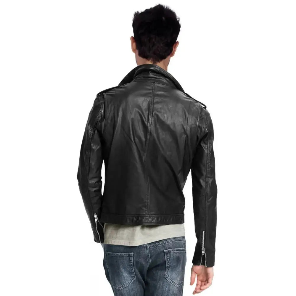 Men’s Black Leather Motorcycle Biker Jacket-1