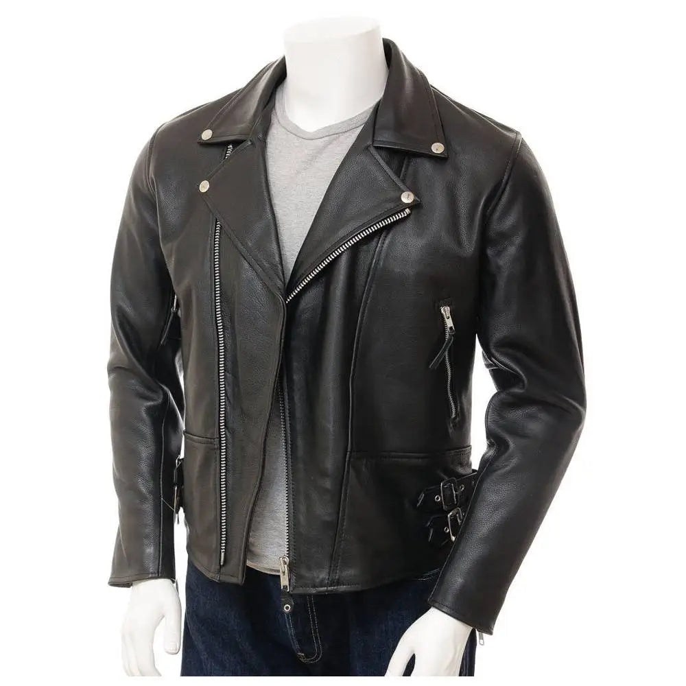 Men’s Leather Moto Biker Jacket-0