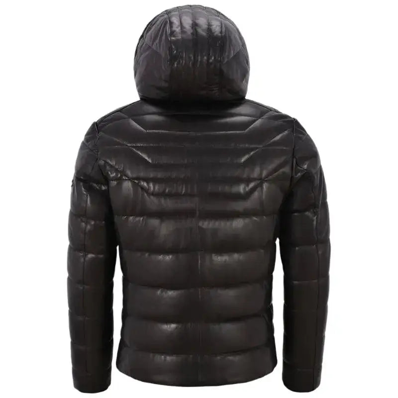 Men’s Leather Puffer Hooded Jacket-2