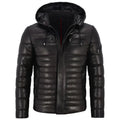 Men’s Leather Puffer Hooded Jacket-0