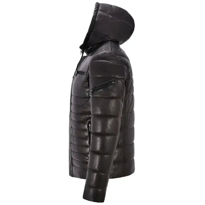 Men’s Leather Puffer Hooded Jacket-3