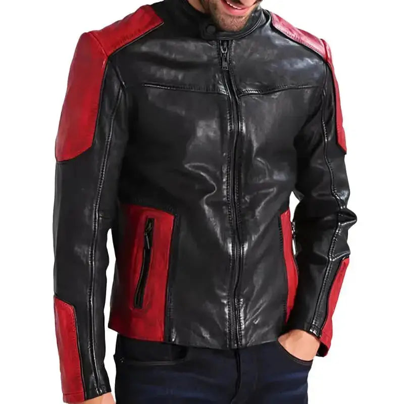 Men’s Red and Black Biker Leather Jacket-0