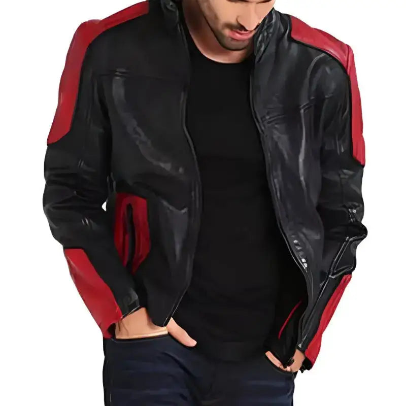 Men’s Red and Black Biker Leather Jacket-1