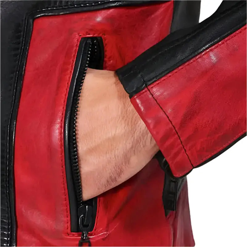 Men’s Red and Black Biker Leather Jacket-3