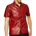 Men’s Red Lambskin Leather Button Up Shirt-0