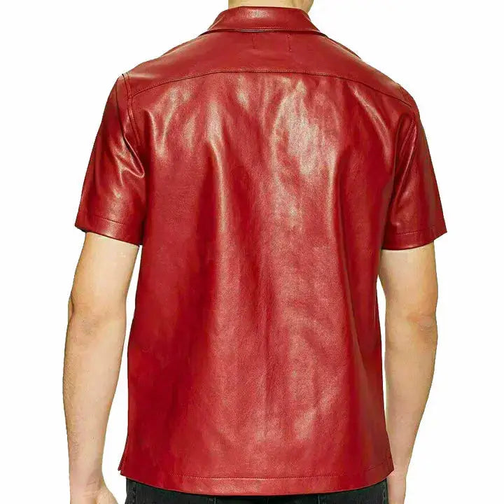 Men’s Red Lambskin Leather Button Up Shirt-1