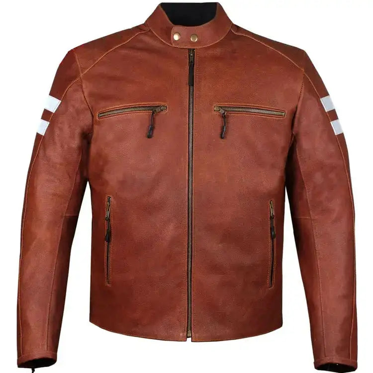 Men’s Red Leather Motorcycle Biker Jacket-0