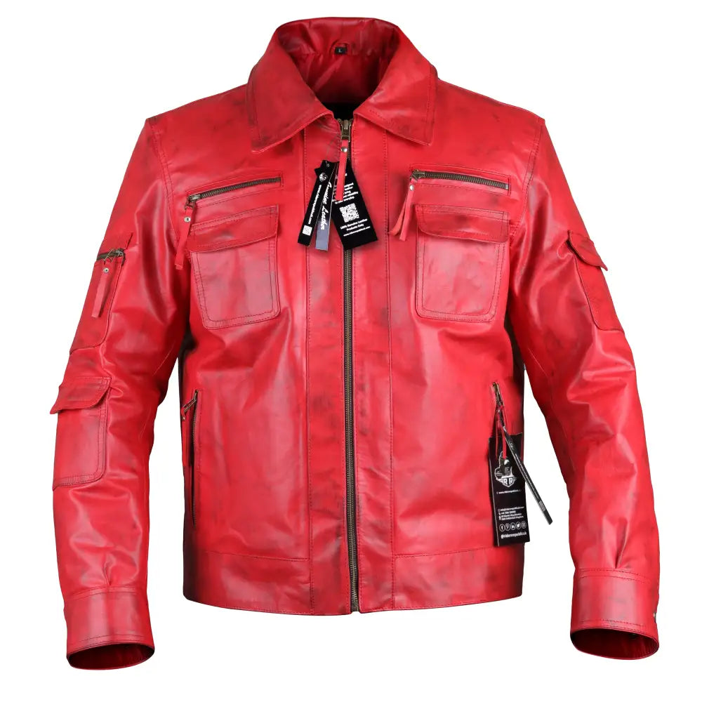 Men’s Red Leather Winter Jacket-0