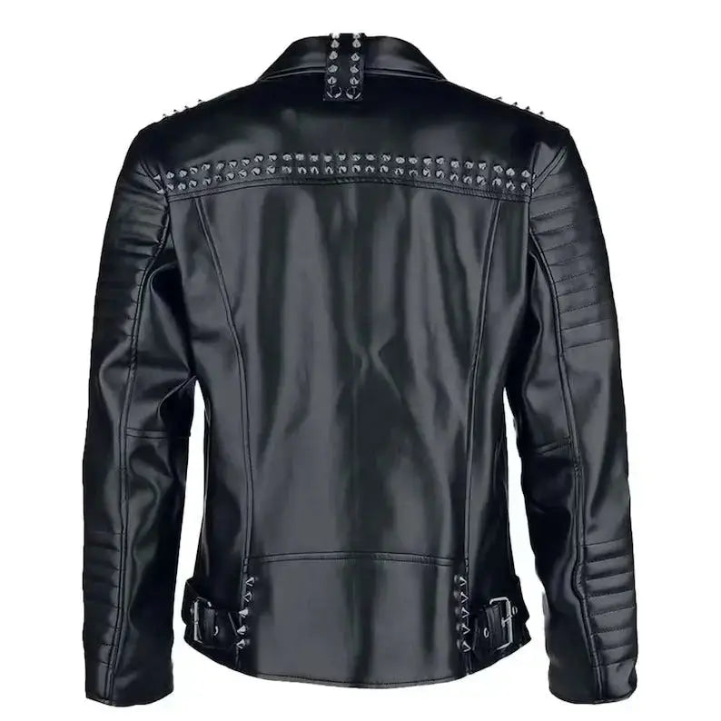 Men’s Rock Punk Black Studded Metal Spiked Leather Jacket-1