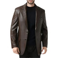Men’s Brown Leather Blazer Coat-0