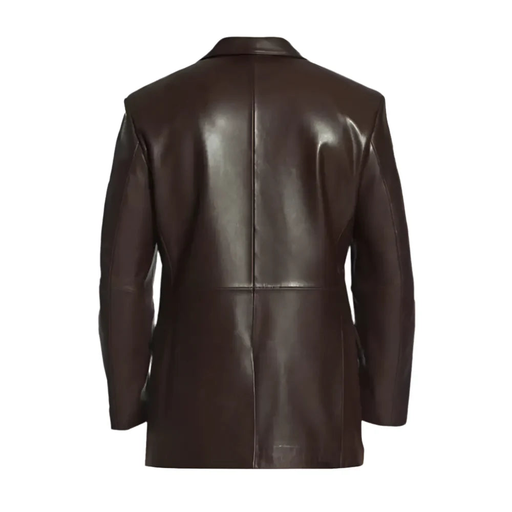 Men’s Brown Leather Blazer Coat-1