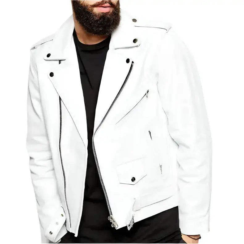 Men’s Slim Fit Leather Biker Jacket-0