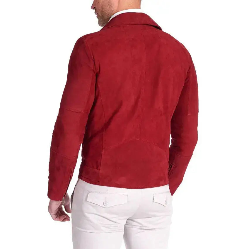 Men’s Red Suede Leather Biker Jacket – Slim Fit-2