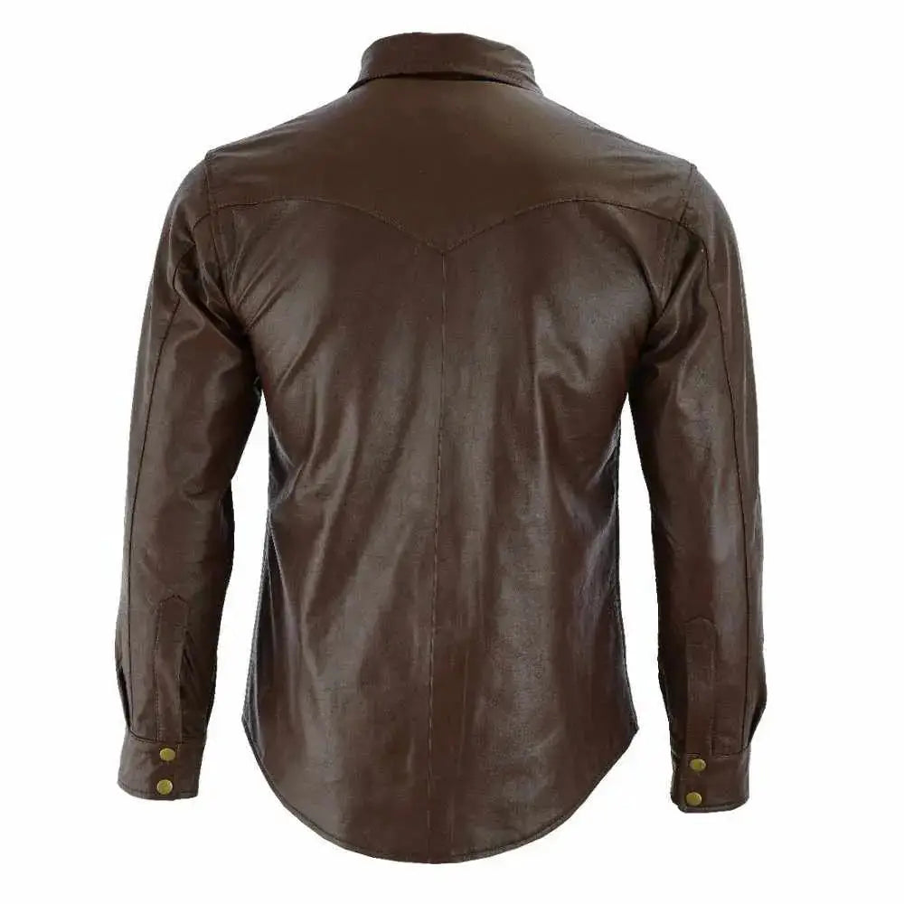 Men’s Brown Slim Fit Leather Shirt-2