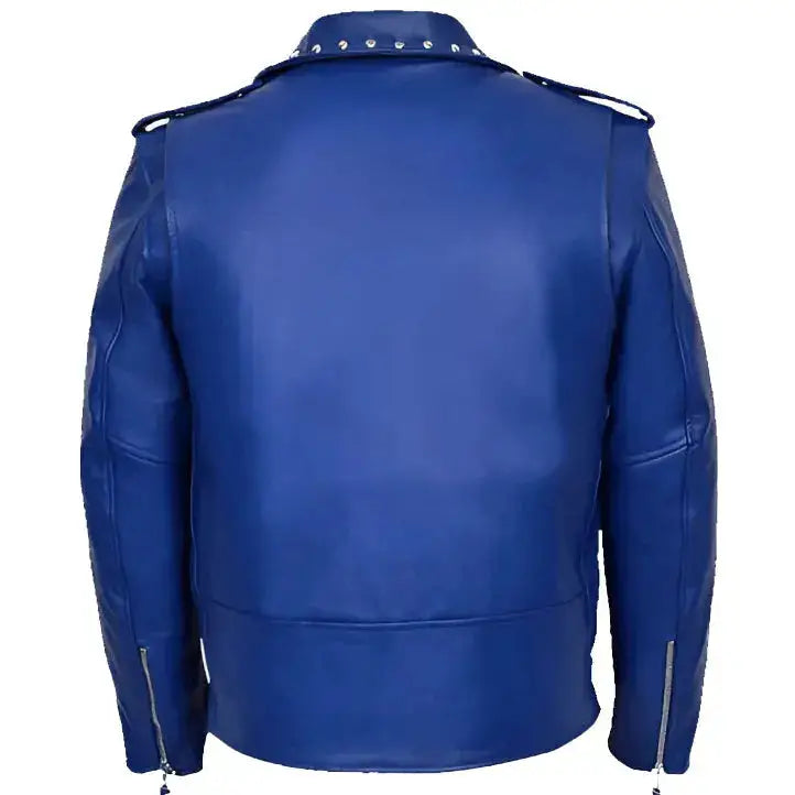 Men’s Studded Blue Leather Biker Jacket-2