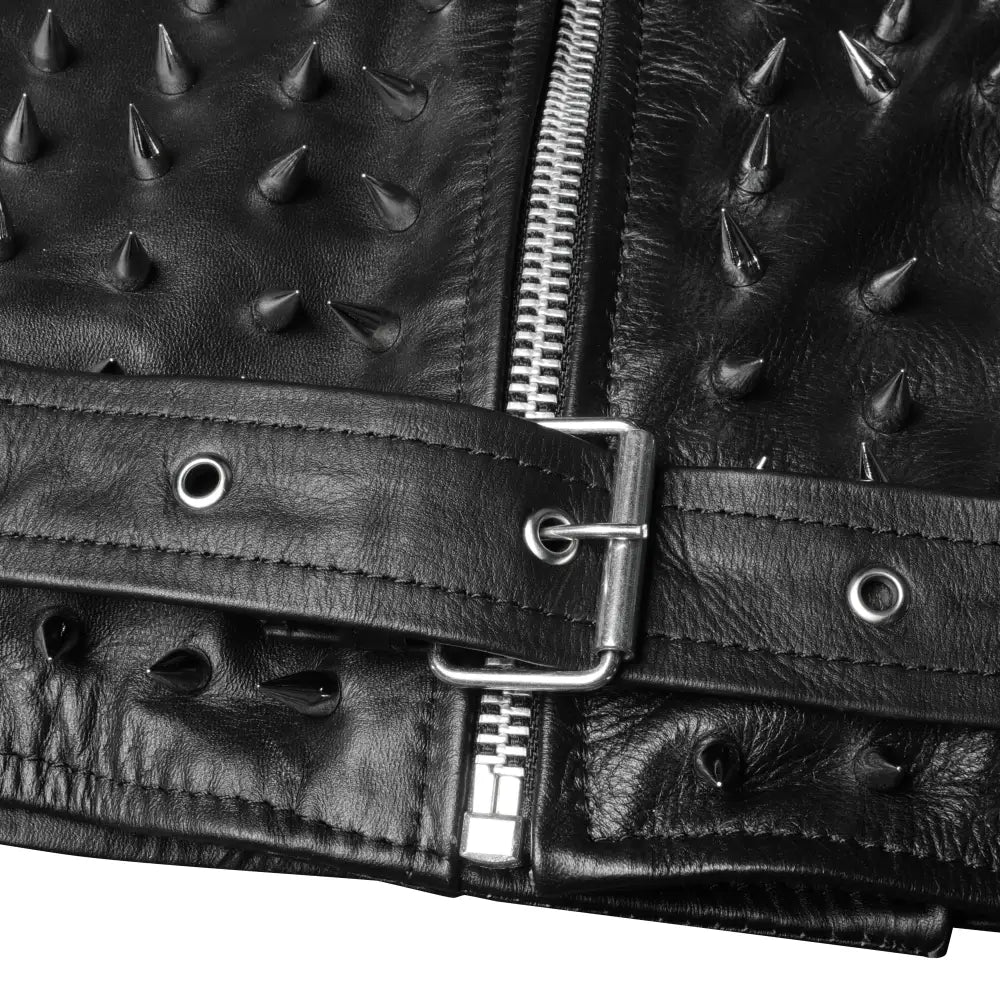 Men’s Punk Studded Cowhide Leather Jacket-2