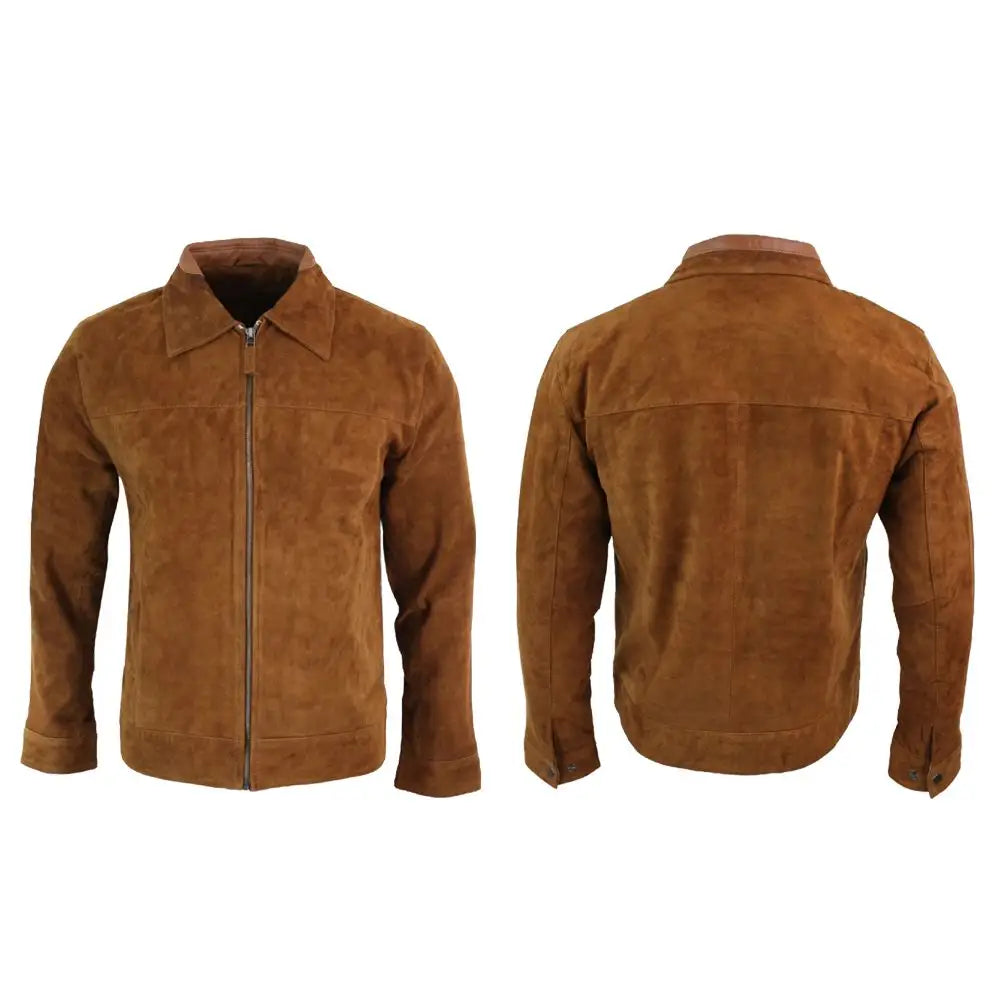 Men’s Brown Suede Leather Biker Jacket-2