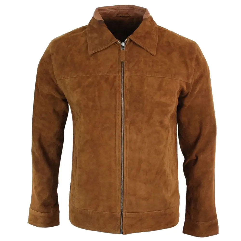 Men’s Brown Suede Leather Biker Jacket-0