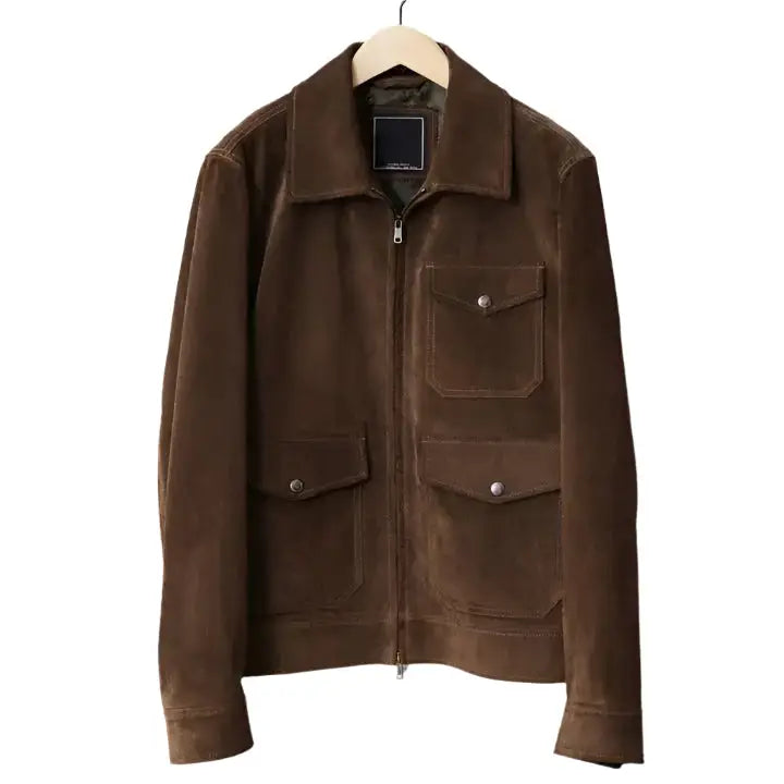 Men’s Tan Brown Suede Bomber Jacket-0