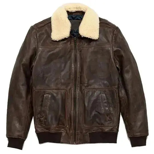 Men’s Vintage A2 Brown Leather Shearling Bomber Jacket-0
