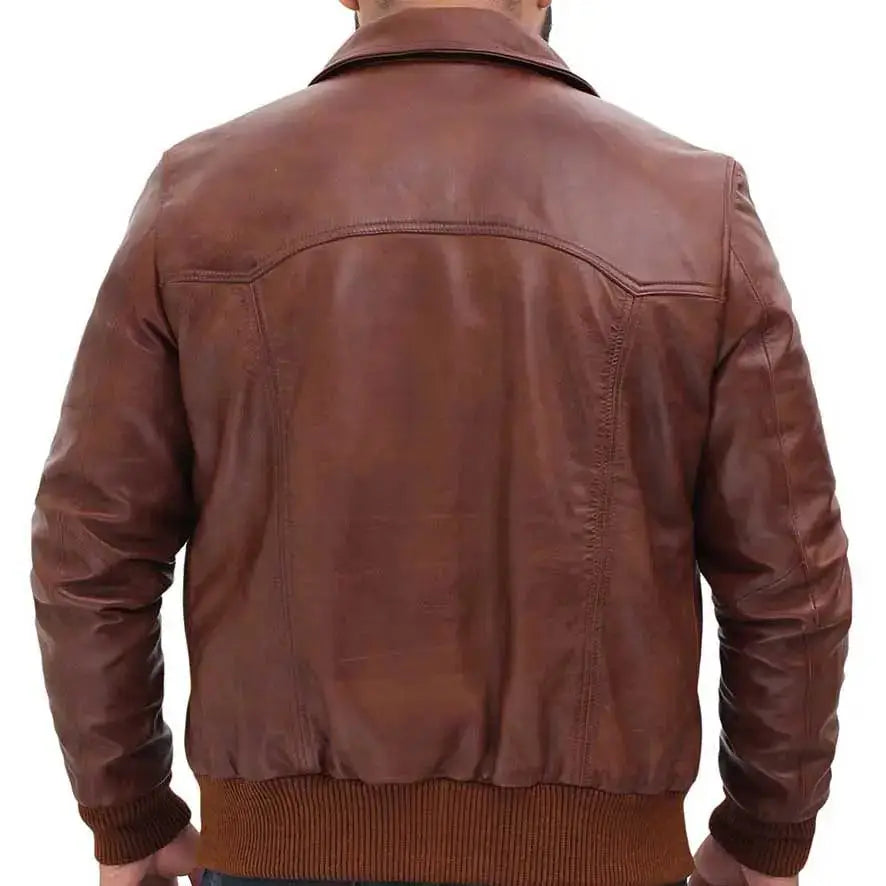 Mens Vintage Brown Leather Bomber Jacket-1