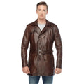 Vintage Brown Leather Trench Coat Men-0