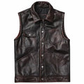 Men’s Vintage Brown Motorcycle Leather Vest-0