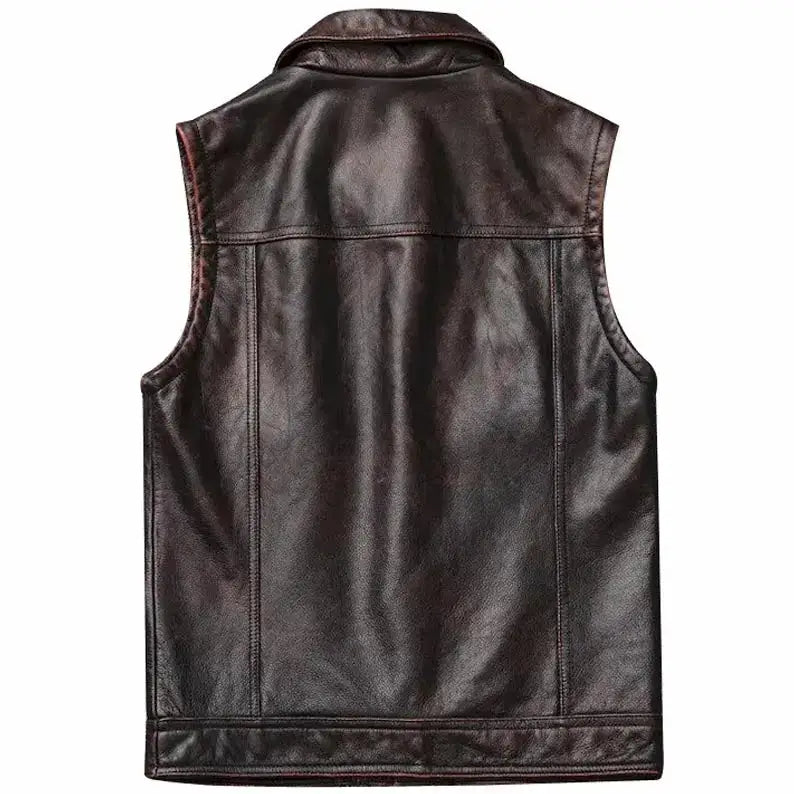 Men’s Vintage Brown Motorcycle Leather Vest-1