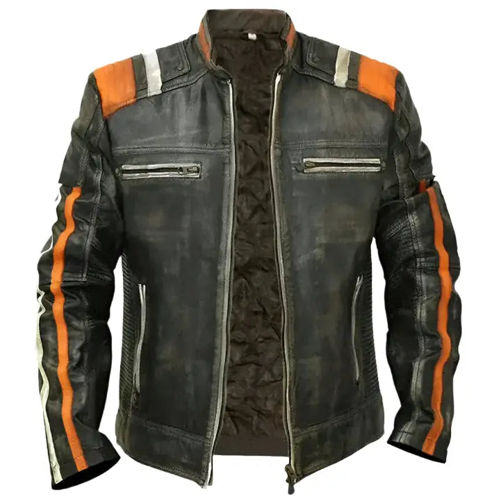 Men’s Vintage Black Cafe Racer Leather Jacket-0