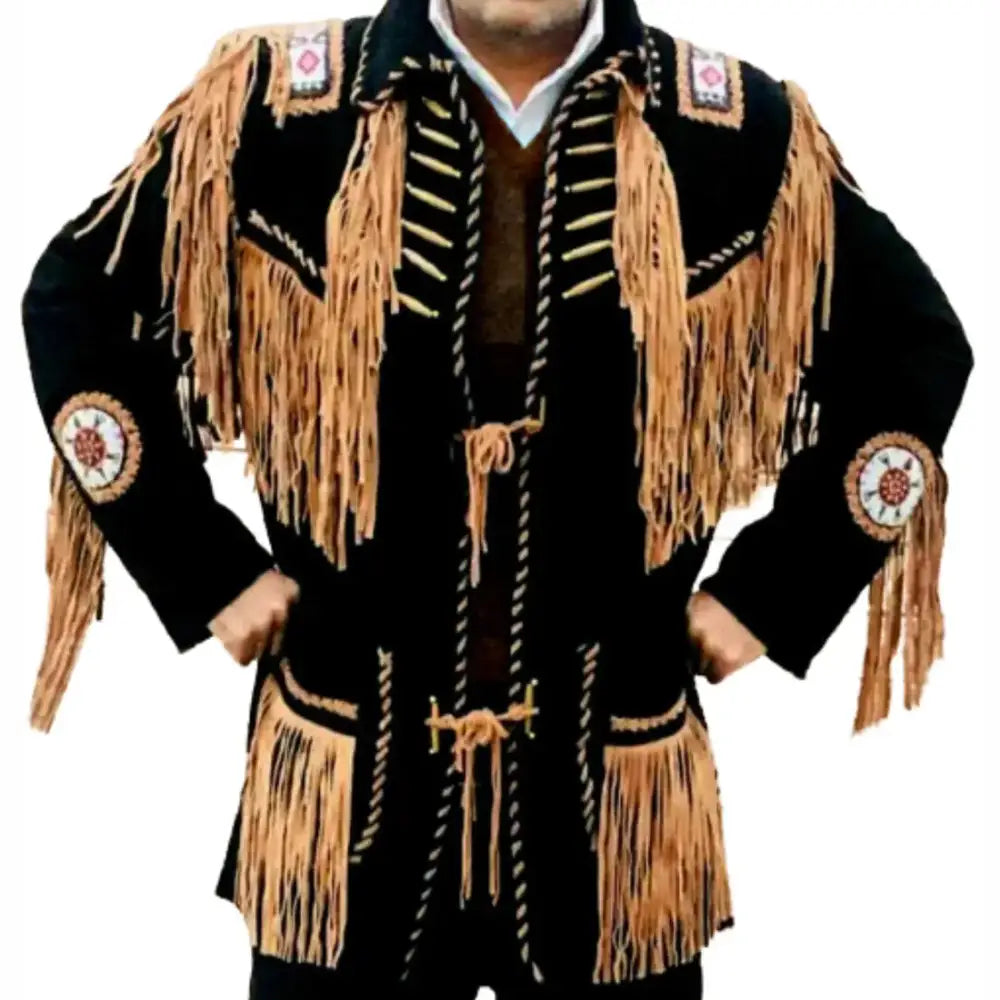 Men’s Premium Suede Western Fringe Leather Jacket-0