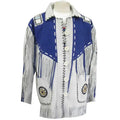 Men’s White and Blue Suede Leather Cowboy Coat with Fringe-0