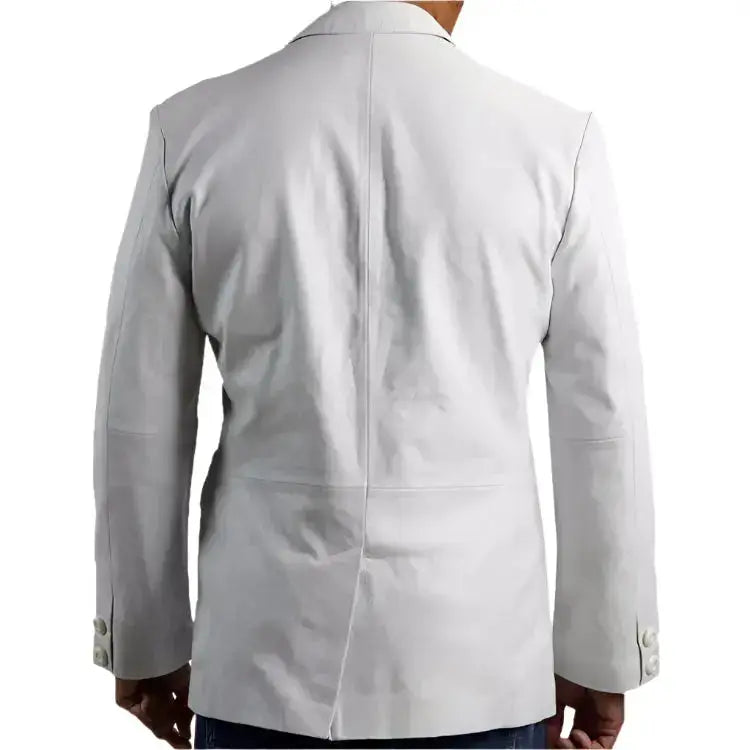 Men's White Leather Celebrity-Style Blazer-1