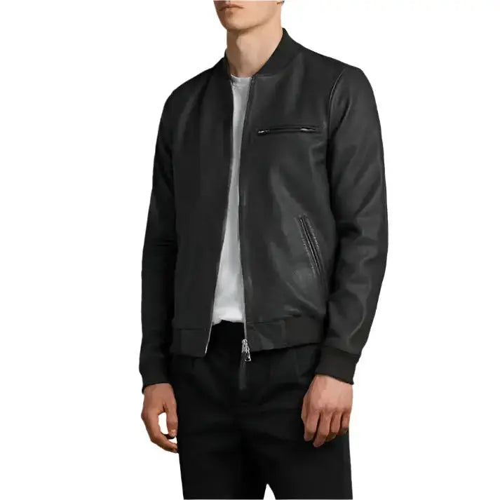 Men’s Wilt Black Leather Bomber Jacket-1