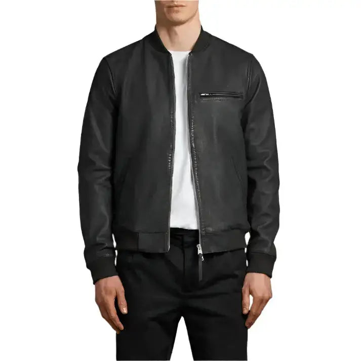 Men’s Wilt Black Leather Bomber Jacket-0
