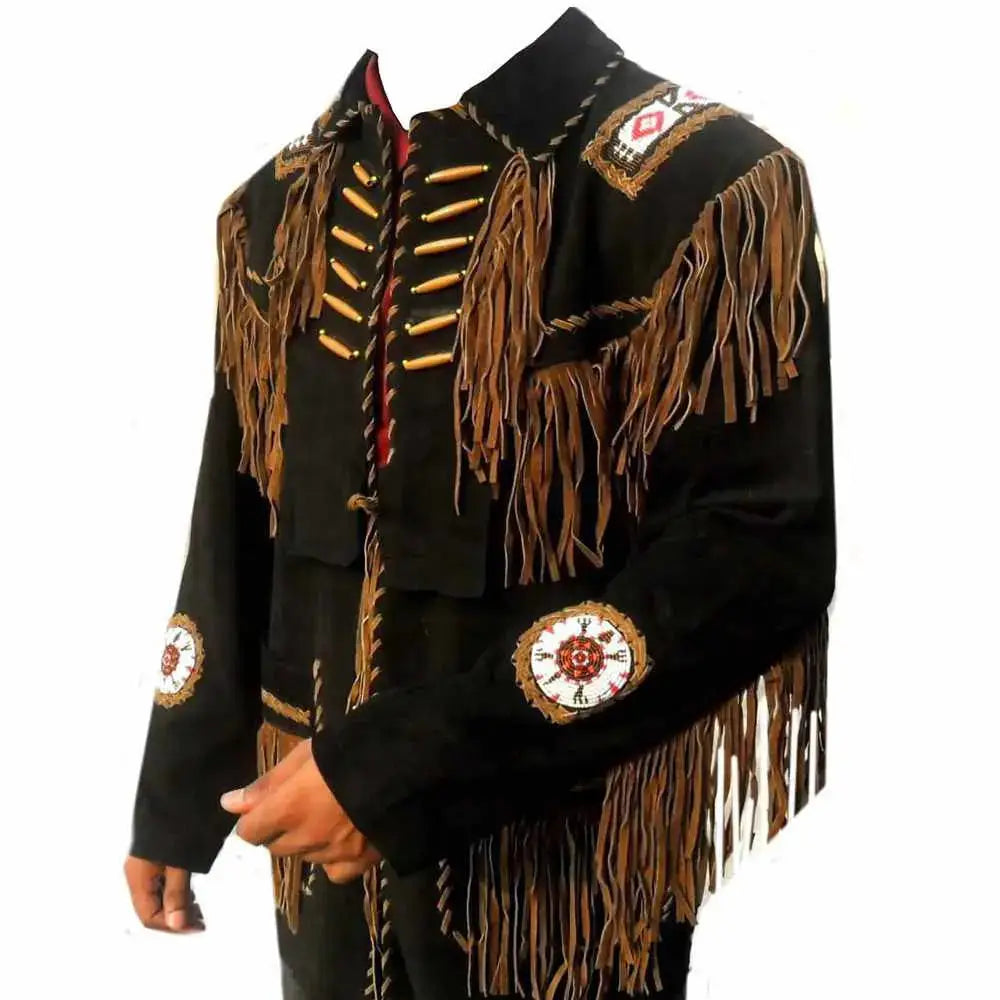 Men’s Black Suede Western Fringe Jacket-0