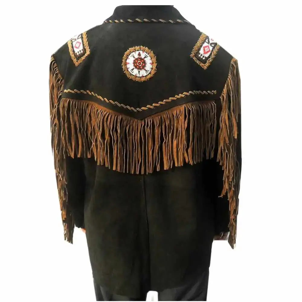 Men’s Black Suede Western Fringe Jacket-2