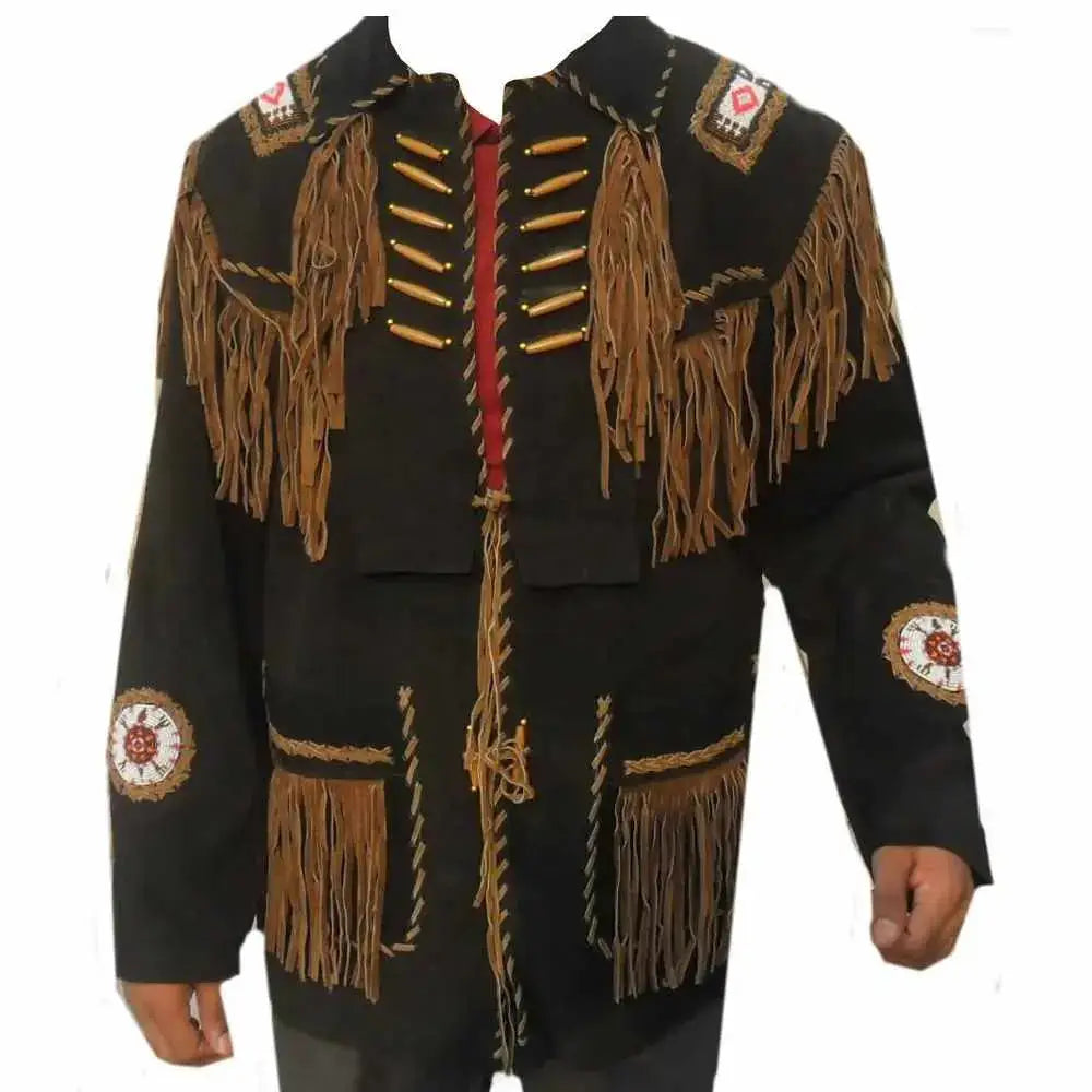 Men’s Black Suede Western Fringe Jacket-1