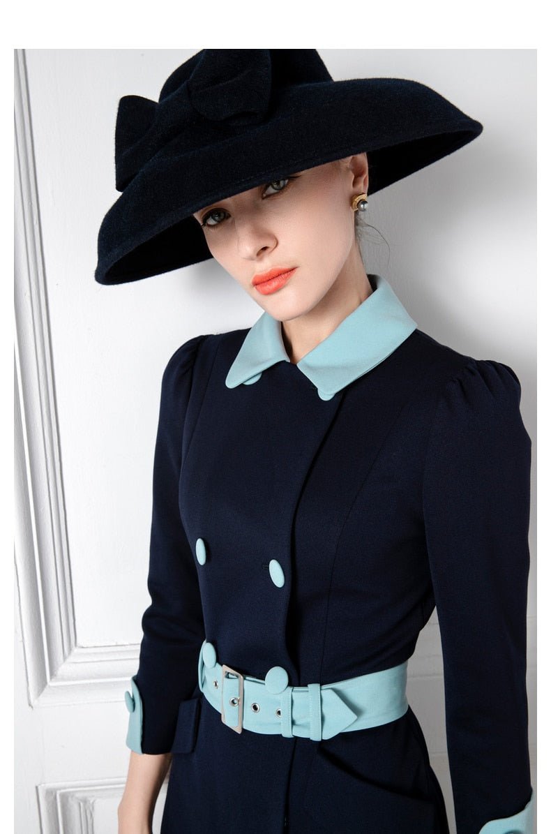 Navy blue contrast belted mother other bride dress-0