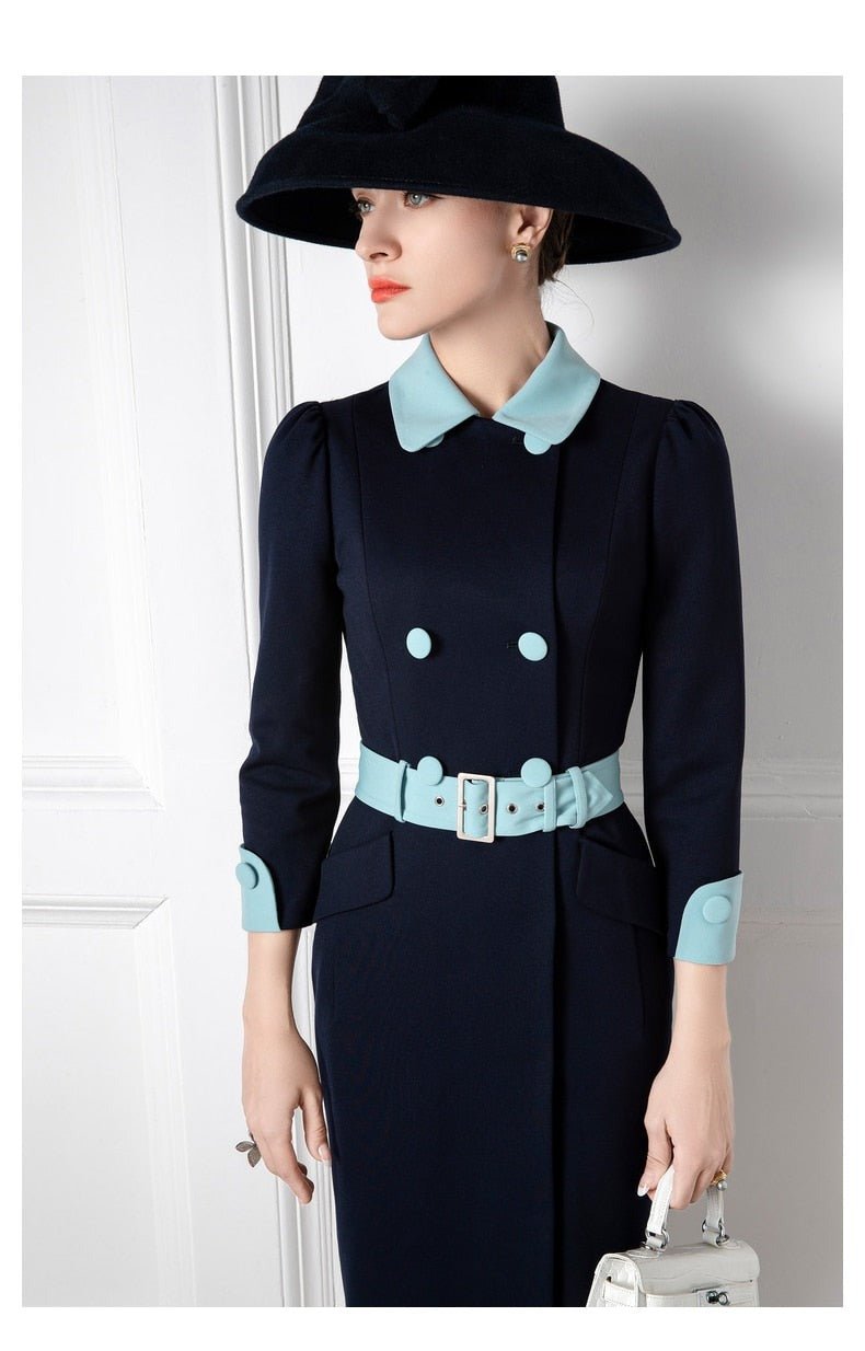 Navy blue contrast belted mother other bride dress-1