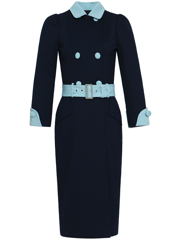 Navy blue contrast belted mother other bride dress-4
