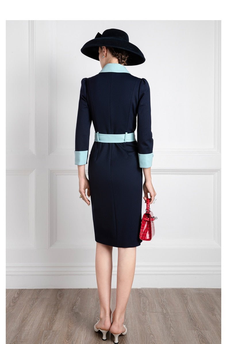 Navy blue contrast belted mother other bride dress-3