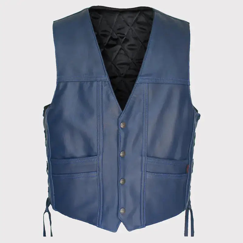 Men’s Navy Blue Leather Cruiser Vest-0