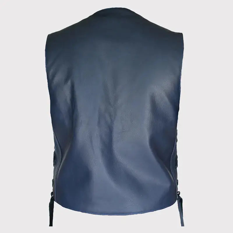 Men’s Navy Blue Leather Cruiser Vest-1