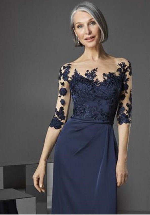 Navy blue maxi pleated waistline mermaid mother of the bride/groom maxi dress-4