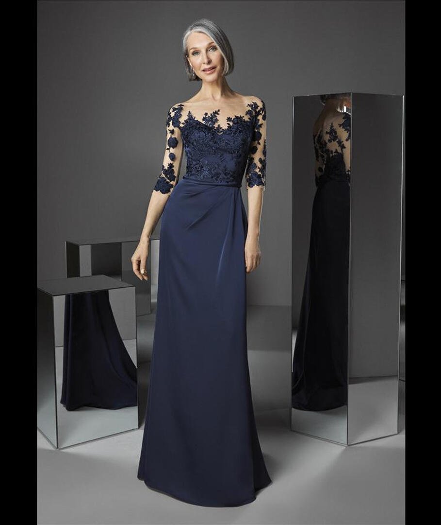 Navy blue maxi pleated waistline mermaid mother of the bride/groom maxi dress-3