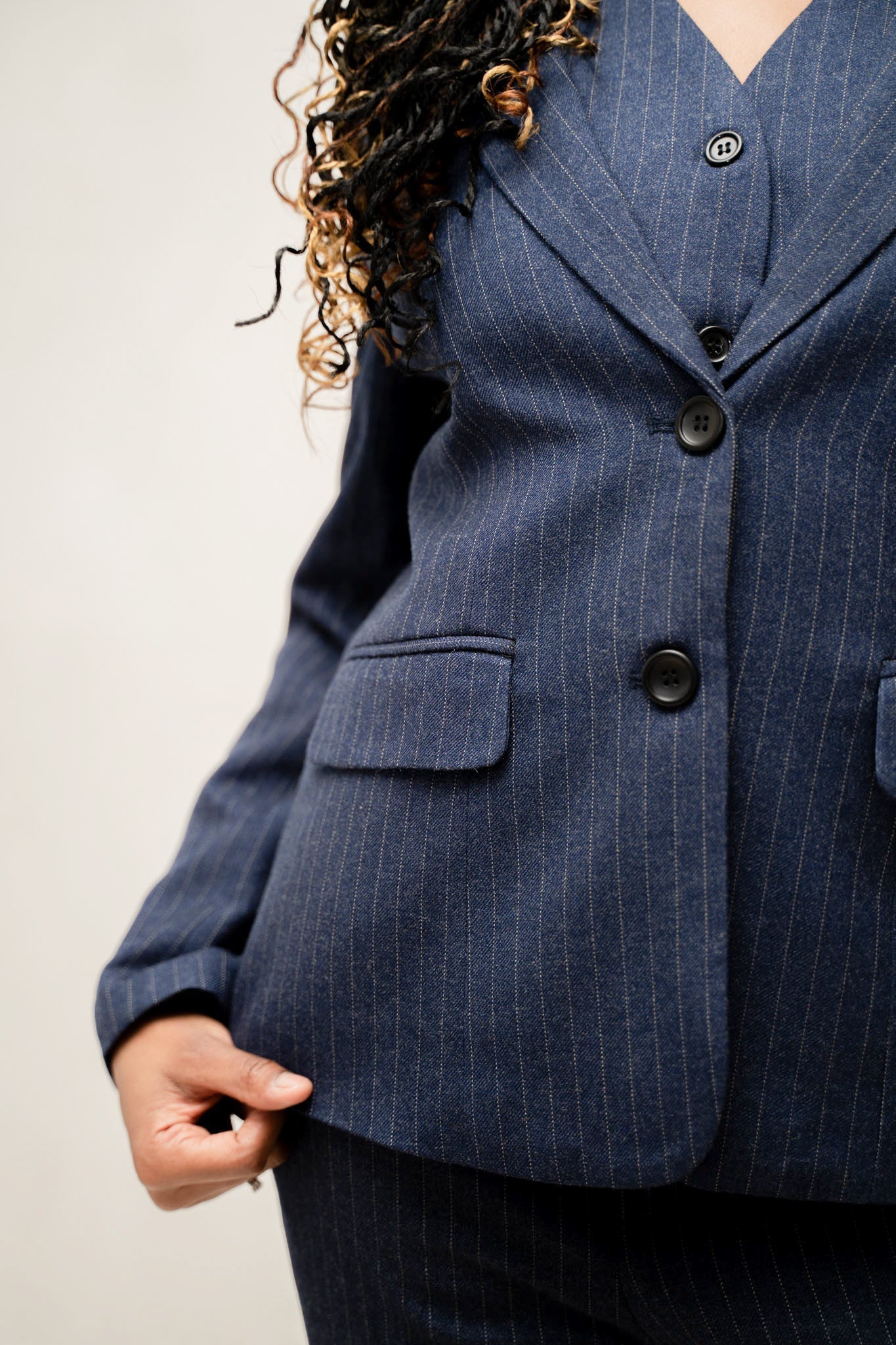 Navy blue stripped 3-piece pants suits (UK size 12)-3