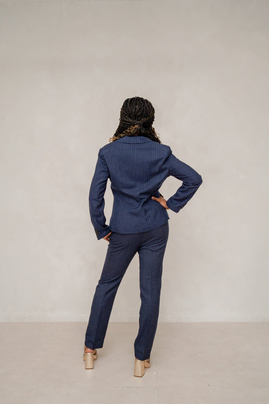 Navy blue stripped 3-piece pants suits (UK size 12)-2
