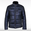 Men’s Black Leather Quilted Bomber Jacket-0