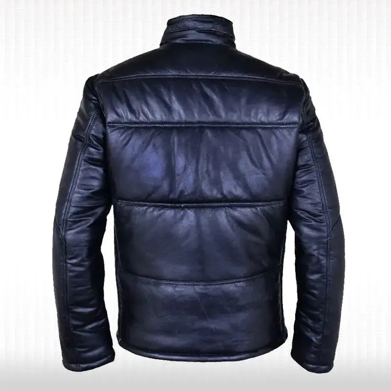 Men’s Black Leather Quilted Bomber Jacket-2